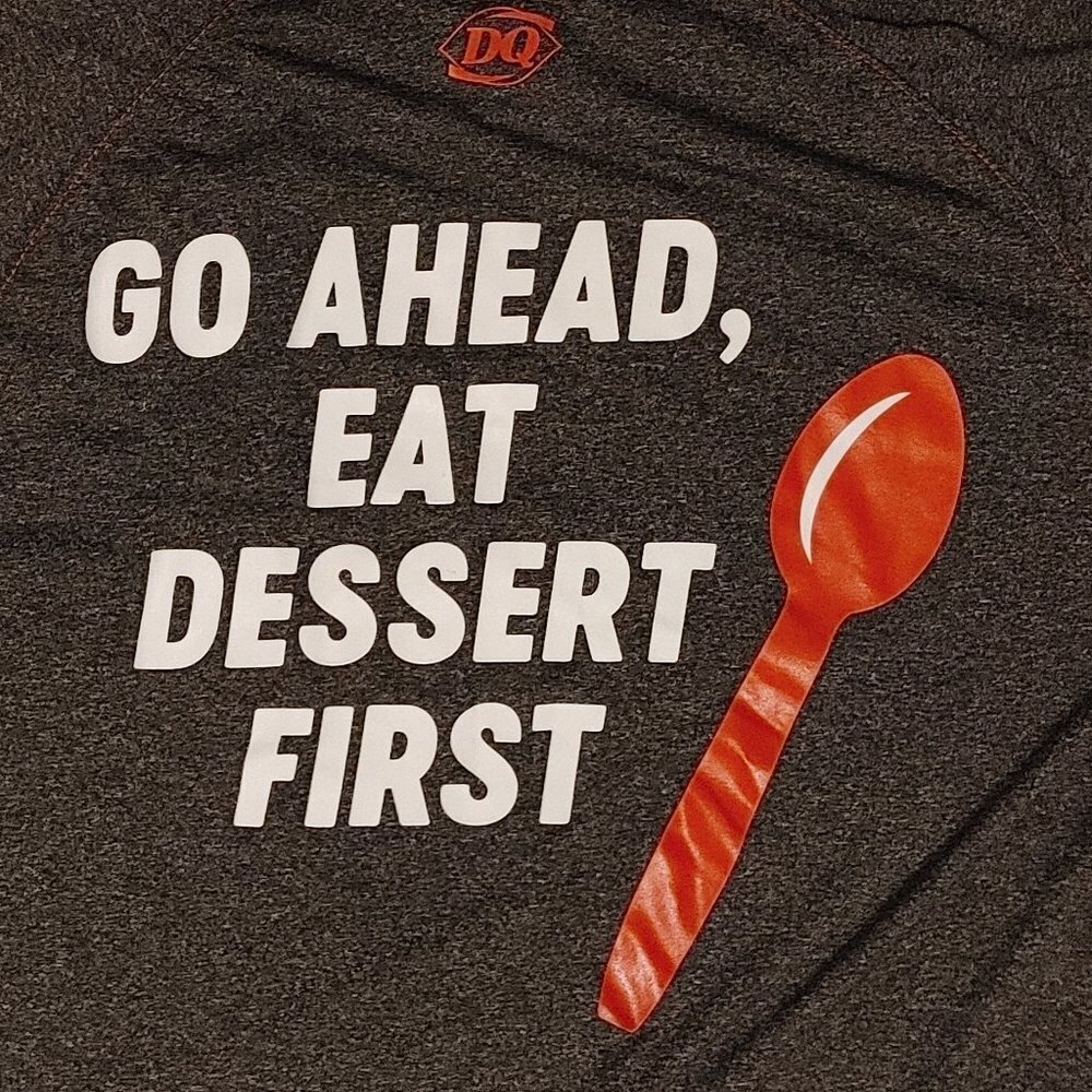 DAIRY QUEEN Employee Shirt Size Large RED SPOON "Go Ahead Eat Dessert first"